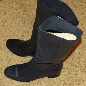 Navy Blue Leather Boots Women Size 11 Wide
